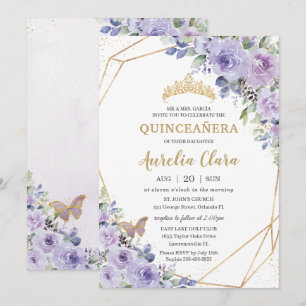 Quinceañera Lila Blütenprinzessin Crosstollen Einladung