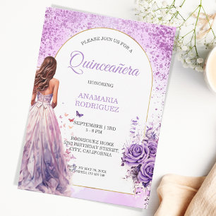 Quinceañera Lila Dress Floral Arch Schmetterlinge Einladung