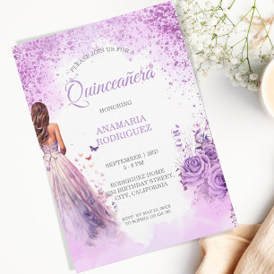 Quinceañera Lila Dress Floral Butterfliegen Einladung