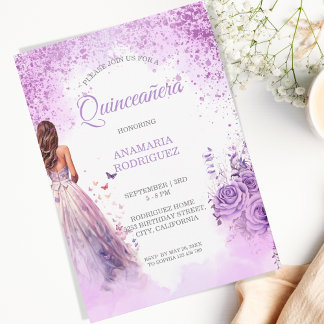 Quinceañera Lila Dress Floral Butterfliegen Einladung