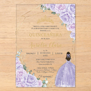 Quinceañera Lila Flieder Blumen 15 Jahre Padrinos Acryleinladungen