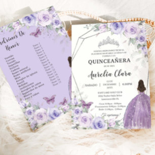 Quinceañera Lila Floral 15 Jahre Padrinos Einladung