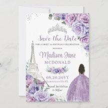 Quinceañera Lila Floral Paris Eiffel Brown Girl