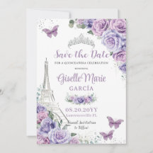 Quinceañera Lila Floral Paris Eiffel Butterfliegen