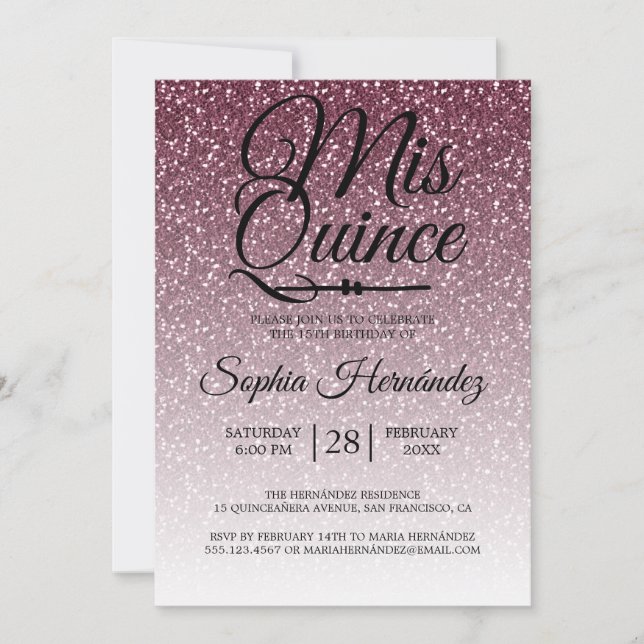 Quinceañera Lila Glitzer 15. Geburtstag Einladung (Vorderseite)