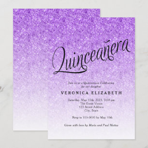 Quinceanera Lila Glitzer Geburtstagseinladung Einladung