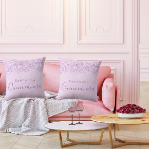 Quinceanera lila Glitzer senkt Monogramm Kissen
