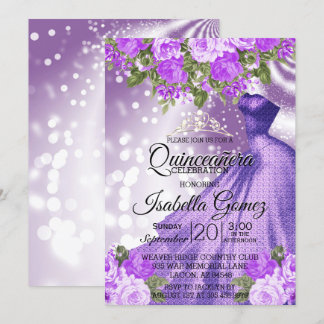 Quinceañera Lila Gourmet und Blume Einladung