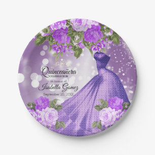 Quinceañera Lila Gourmet und Blume Pappteller