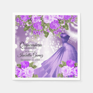 Quinceañera Lila Gourmet und Blume Serviette