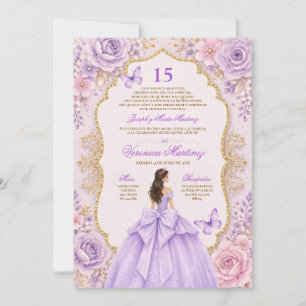 Quinceañera Lila Kleid 15 Jahre Prinzessin Tiara Einladung