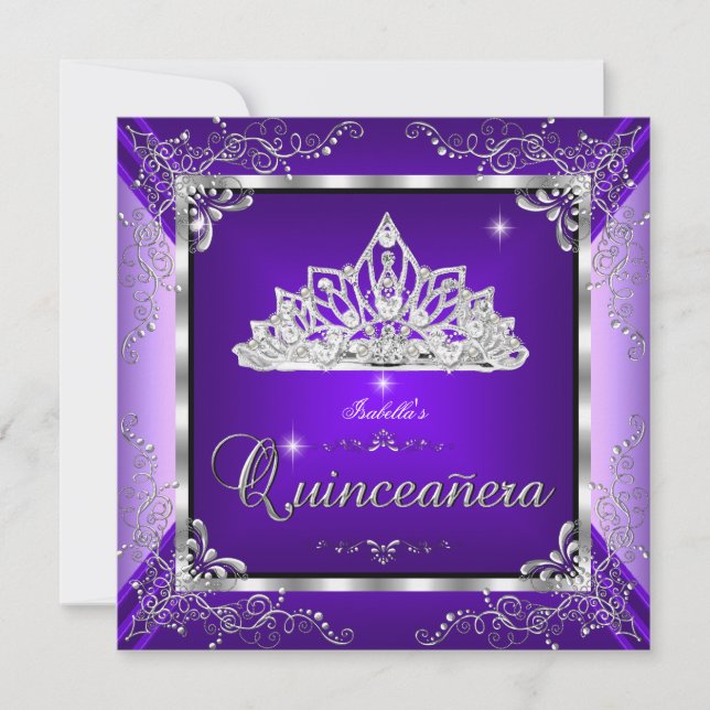 Quinceanera Lila Lavender Silver Diamond Tiara Einladung (Vorderseite)