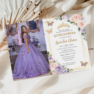 Quinceañera Lila Lilac Blush Floral Butterfliegen Einladung