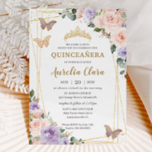 Quinceañera Lila Lilac Blush Floral Butterfliegen