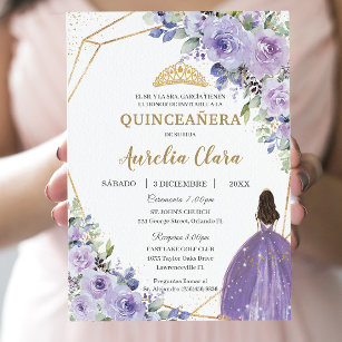 Quinceañera Lila Lilac Floral Princess Spanisch Einladung