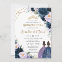 Quinceañera Lila Lilac Navy Blue Floral Twins