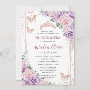 Quinceañera Lila Lilac Pink Rose Gold Einladung