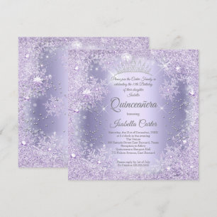 Quinceanera Lila Lilac Snowflake Winter Party Einladung