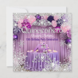 Quinceanera Lila Pink Silver Tiara Schneeflocke Einladung