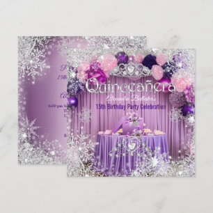 Quinceanera Lila Pink Silver Tiara Schneeflocke Einladung