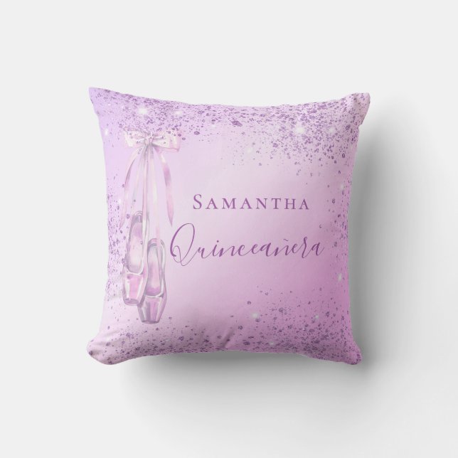 Quinceanera lila rosa Glitzer Ballerina Kissen (Vorderseite)