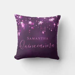 Quinceanera lila-rosa Monogramm-Namen funkeln Kissen