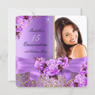 Quinceanera Lila Rosa Rose Gold 15. Geburtstag Einladung