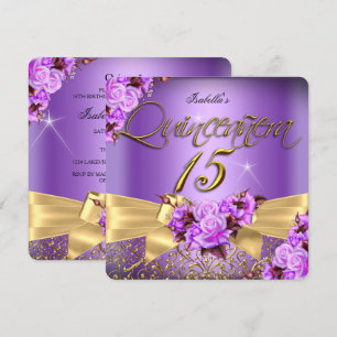 Quinceanera Lila Rosa Rosen Geburtstag Gold Bogen Einladung