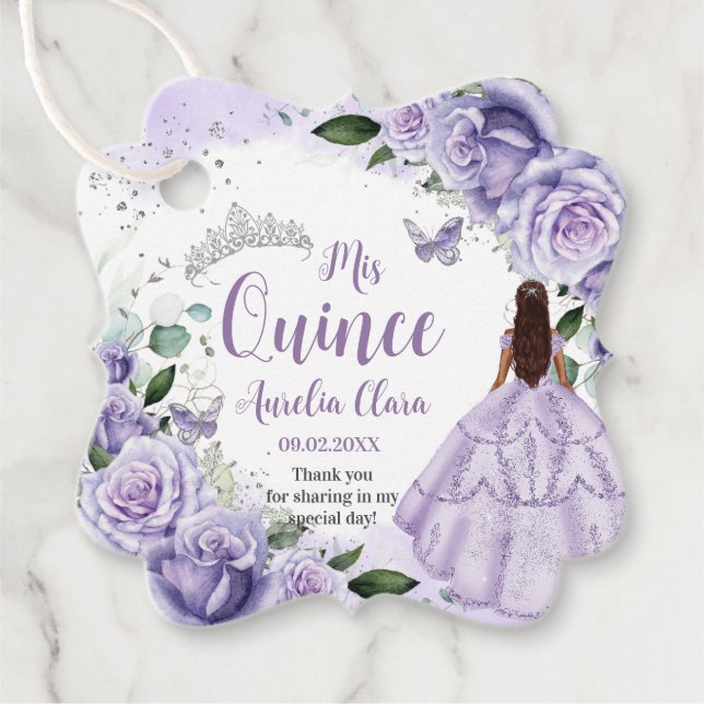 Quinceañera Lila Rose Floral Silver Princess Geschenkanhänger (Vorderseite)