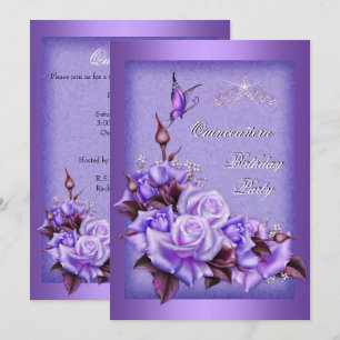 Quinceanera Lila Rose Schmetterling Floral 2a Einladung