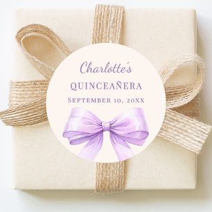 Quinceanera lila Schleife elfenbein Runder Aufkleber