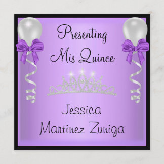 Quinceanera lila schwarzer silberner JuwelTiara Einladung