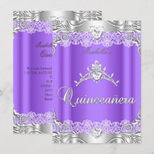 Quinceanera Lila Silver Diamond Tiara 15. Party Einladung