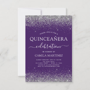 Quinceanera Lila Silver Modern Glitzer Einladung