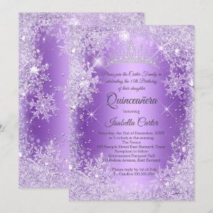 Quinceanera Lila Snowflake Winter Wonderland Einladung