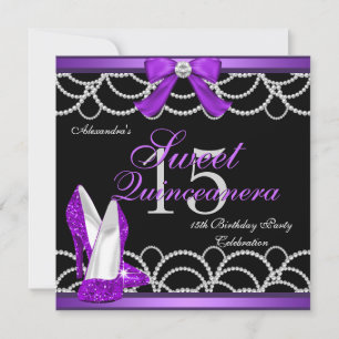 Quinceanera Lila Sweet 15 Party Glitzer Black Einladung