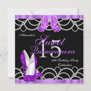 Quinceanera Lila Sweet 15 Party Glitzer Black Einladung