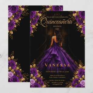 Quinceanera Lila und Gold Einladung