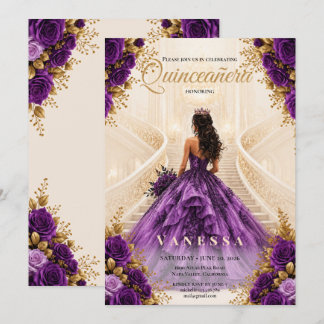 Quinceanera Lila und Gold Einladung