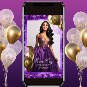 Quinceañera Lila und Gold Einladung