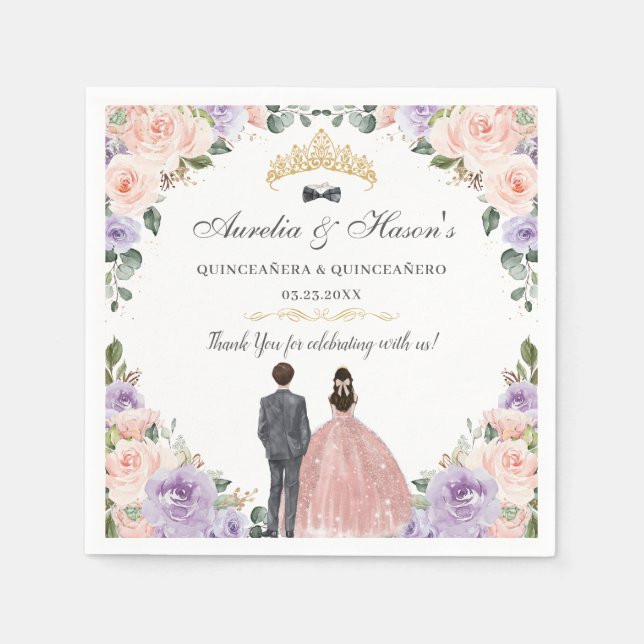 Quinceañera Lilac Blush Floral Twins Boy Girl Serviette (Vorderseite)