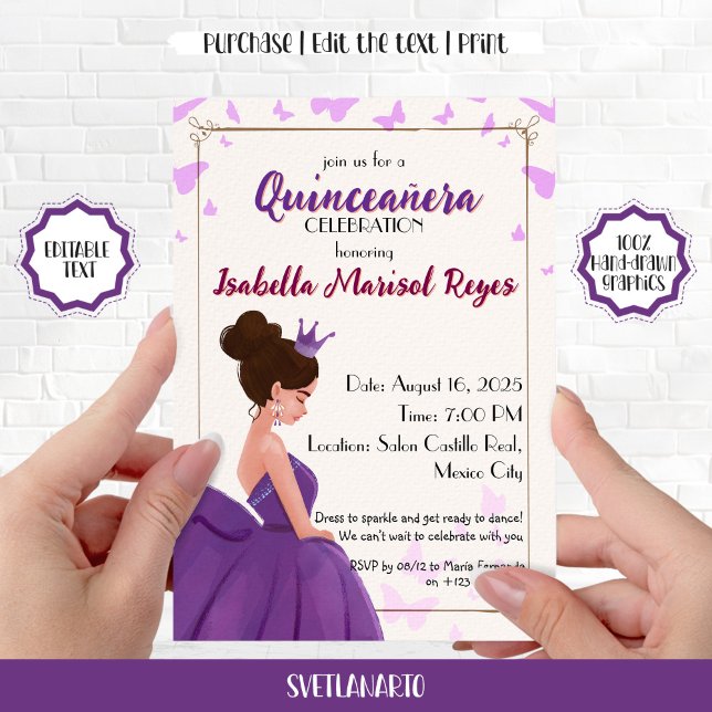 Quinceañera Lilac Elegante Prinzessin Einladung (Von Creator hochgeladen)