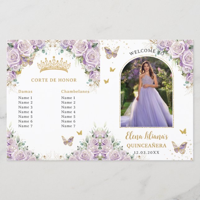Quinceañera Lilac Floral Butterflies Programme Pho (Devant)