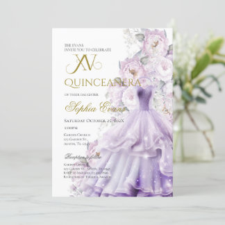 Quinceanera Lilac Lila Dress Floral Princess Einladung