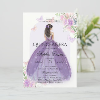 Quinceanera Lilac Lila Dress Floral Princess Einladung