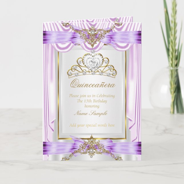 Quinceanera lilac lila einladung (Vorderseite)