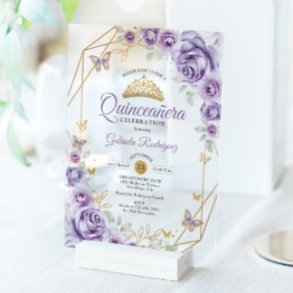 Quinceanera Lilac Lila Floral Acryleinladungen