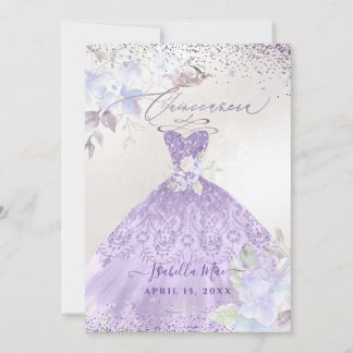 Quinceanera Lilac Lila Silver Glitzer Gown Einladung