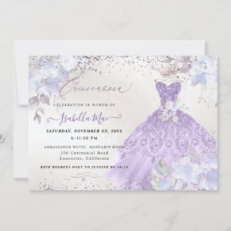 Quinceanera Lilac Lila Silver Glitzer Gown Einladung