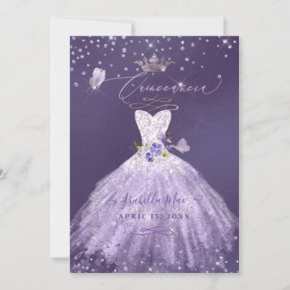 Quinceanera Lilac Lila Silver Glitzer Gown Einladung